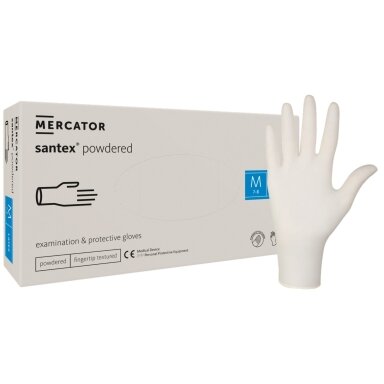 ? Mercator Medical Santex Powdered Finger TXT M – púdruotos latekso pirštinės, 100 vnt. ? Mercator Medical Santex Powdered Finger TXT M – púdruotos latekso pirštinės, 100 vnt.