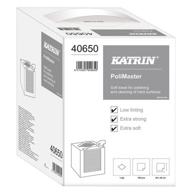 „Katrin“ 40650 pramoninė mažai pūkuojanti šluostė „PoliMaster“  ritinėlis, 150 lakštų, 1 sluoksnio