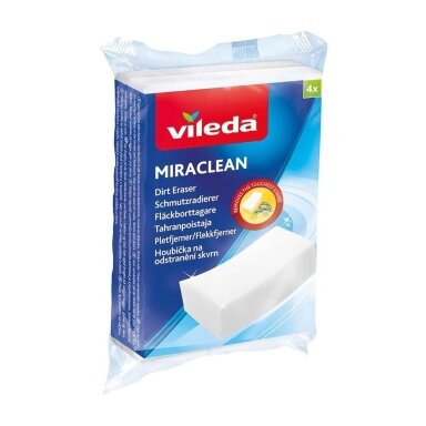 Melamino kempinėlė Vileda Miraclean, 4 vnt. – dėmių valymui Melamino kempinėlė Vileda Miraclean, 4 vnt. – dėmių valymui
