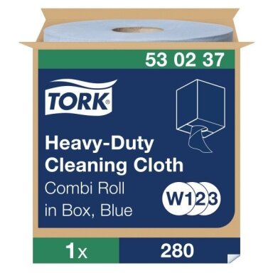 Tork Premium 530 Blue Wiper Pak 530237 – neaustinės šluostės rulonais, mėlynos, 1 sluoksnis, ~106 m Tork Premium 530 Blue Wiper Pak 530237 – neaustinės šluostės rulonais, mėlynos, 1 sluoksnis, ~106 m