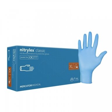 Nitrilinės pirštinės Nitrylex Classic Blue XL, be pudros, 100 vnt. (Mercator) Nitrilinės pirštinės Nitrylex Classic Blue XL, be pudros, 100 vnt. (Mercator)