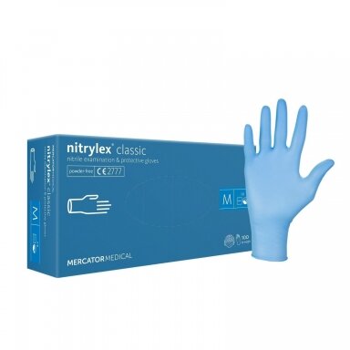 Nitrilinės pirštinės Nitrylex Classic Blue M, be pudros, 100 vnt. (Mercator) Nitrilinės pirštinės Nitrylex Classic Blue M, be pudros, 100 vnt. (Mercator)