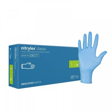 Mercator Nitrylex Blue S Classic, nitrilinės pirštinės be pudros, 100 vnt. Mercator Nitrylex Blue S Classic, nitrilinės pirštinės be pudros, 100 vnt.