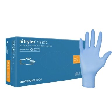 Nitrilinės pirštinės Nitrylex Classic Blue XS, be pudros, 100 vnt. (Mercator) Nitrilinės pirštinės Nitrylex Classic Blue XS, be pudros, 100 vnt. (Mercator)