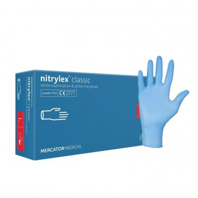 Nitrilinės pirštinės Nitrylex Classic Blue L, be pudros, 100 vnt. (Mercator) Nitrilinės pirštinės Nitrylex Classic Blue L, be pudros, 100 vnt. (Mercator)