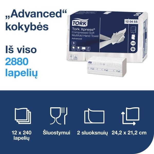 Popieriniai rankšluosčiai Tork Xpress Multifold H2, 2 sluoksnių, 240 lapelių, balti, 120455 1
