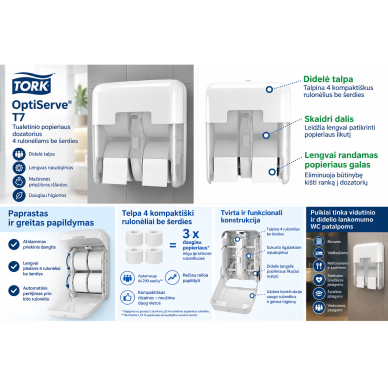 Tork OptiServe T7 tualetinio popieriaus dozatorius, baltas, 4 rulonėlių, 558051 1