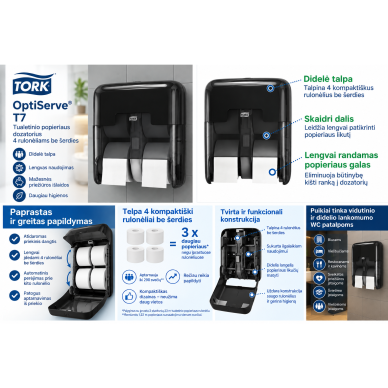 Tork OptiServe T7 tualetinio popieriaus dozatorius, juodas, 4 rulonėlių, 558052 1