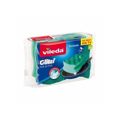 VILEDA 07024 šveičianti kempinė GLITZI PUR active, 2vnt. VILEDA 07024 šveičianti kempinė GLITZI PUR active, 2vnt.